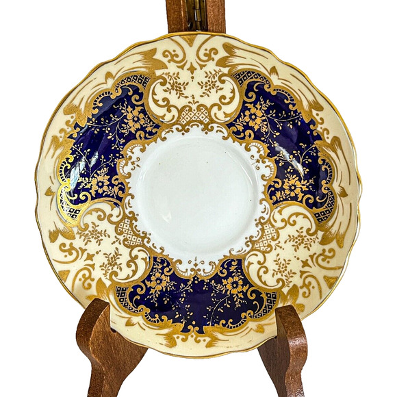 Crown Staffordshire Saucer Cobalt Blue Gold Floral Gilded Bone China England - Picture 7 of 8